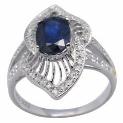 De Buman 18k Gold and Sterling Silver Oval cut Sapphire and Cubic Zirconia Ring De Buman Gemstone Rings