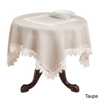 Taupe/ White Lace Trimmed Tablecloth Table Linens
