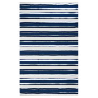 Indo Hand woven Lucky Blue/ White Contemporary Stripe Area Rug (4' x 6') 3x5   4x6 Rugs
