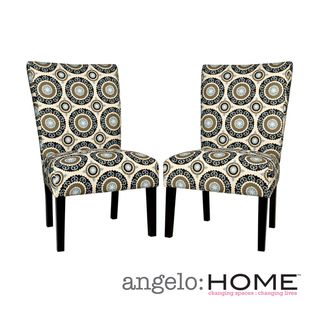 angeloHOME Bradford Modern Pinwheel Cream and Sky Blue Upholstered Armless Dining Chairs (Set of 2) ANGELOHOME Dining Chairs