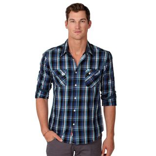 191 Unlimited Men's Slim Fit Blue Plaid Woven Shirt 191 Unlimited Casual Shirts