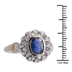 De Buman 18k Gold and Sterling Silver Blue Sapphire and Cubic Zirconia Ring De Buman Gemstone Rings