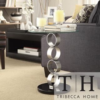 TRIBECCA HOME Ryde Running Circle Pillar Tempered Glass Steel End Table Tribecca Home Coffee, Sofa & End Tables