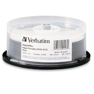 Verbatim 95123 DataLifePlus 8.5 GB 2.4x White Inkjet Printable DVD+R DL Discs, 20 Disc Spindle Electronics