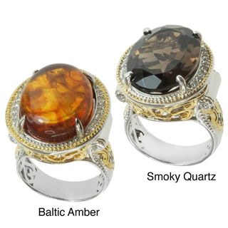 Michael Valitutti Two tone Baltic Amber or Smoky Quartz and Sapphire Ring Michael Valitutti Gemstone Rings