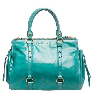 Miu Miu 'Vitello Lux' Turqoise Leather Satchel Miu Miu Designer Handbags