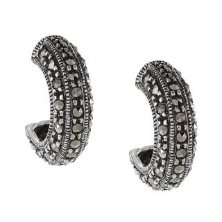 Glitzy Rocks Sterling Silver Marcasite Open Hoop Earrings Glitzy Rocks Gemstone Earrings