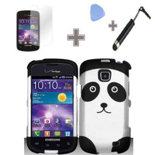Rubberized Black Silver Panda Bear Snap on Design Case Hard Case Skin Cover Faceplate with Screen Protector, Case Opener and Stylus Pen for Samsung Illusion / Galaxy Proclaim i110 / S720   Verizon/Straight Talk Cell Phones & Accessories