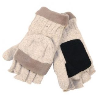 Men's Fleece Trimmed Ragwool / Thinsulate Lined Convertible Mitten / Fingerless Gloves   Natural, L/XL Clothing