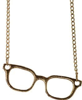 Womens Gold Plated Plateden Frame Nerd Glasses Necklace Jewelry