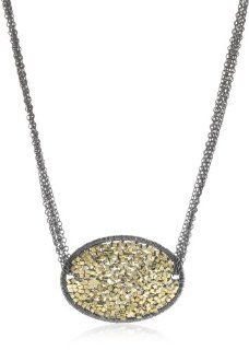 Dana Kellin Oxidized Silver and 14k Gold Fill Oval Disc Necklace 16  16.5" Jewelry