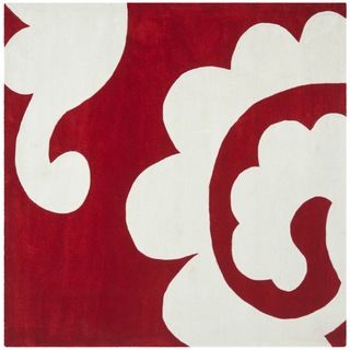 Handmade Avant garde Scrolls Red Rug (7' Square) Safavieh Round/Oval/Square