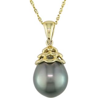 14k Yellow Gold Black Tahitian Pearl Necklace (9 10 mm) Pearl Necklaces