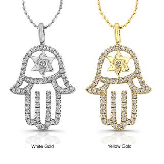 14k White Gold 1/3ct TDW Diamond Hamsa Necklace (I J, I2 I3) Diamond Necklaces
