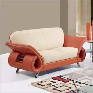 Global Furniture USA Charles Leather Loveseat in Beige and Orange   U559 LV L