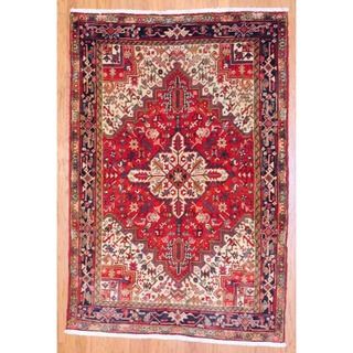 Persian Hand knotted Heriz Red/ Dark Blue Wool Rug (5' x 7'4) 5x8   6x9 Rugs