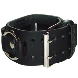 Nemesis Italian design Metal ring and Black leather Watchband Nemesis Watch Bands