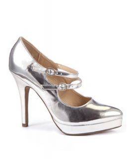Silver Double Strap Pointed Court Shoes