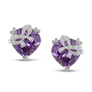 Miadora Sterling Silver 4 3/4ct TGW Amethyst and Diamond Heart Earrings Miadora Gemstone Earrings