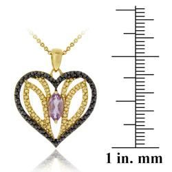 Glitzy Rocks 18k Gold over Silver Amethyst and Black Diamond Necklace Glitzy Rocks Gemstone Necklaces