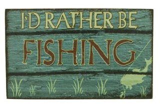 Magnet Wooden Sign, I'd Rather Be Fishing, 4 inch Kitchen & Dining
