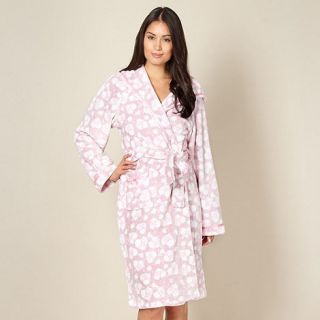 Lipsy Online exclusive Lipsy light brown and pink long heart fleece robe