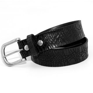 Toneka Embossed Men's Black Faux Leather and Silvertone Belt Toneka Men's Belts
