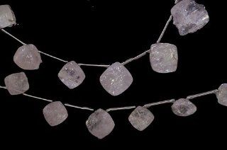 Kunzite Diamond shape Side drilled 6mm 9mm Beads Genuine Flat Nugget Gemstone Strand 7"