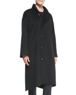 Womens Asymmetric High Neck Coat   eskandar   Black (2)