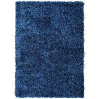 Hand woven Shags Solid Pattern Blue Rug (36 X 56)