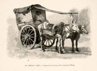 1894 Wood Engraving Bullock Cart Calcutta Kolkata India Bengal Oxen Cattle Weeks   Original In Text Wood Engraving   Prints