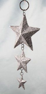 Ready to Hang 3 Graduated Sizes Rusty Tin Stars with Silver Glitter Ornaments   6 Individual Star Ornaments   Decorative Hanging Ornaments