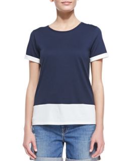 Womens Short Sleeve Colorblock T Shirt, Coastal/Papyrus   Vince  