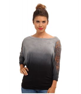 Brigitte Bailey Tye Dye Lace Shoulder Top Womens Long Sleeve Pullover (Gray)