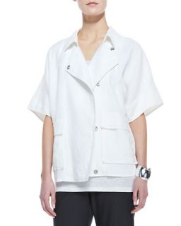Womens Organic Linen Short Sleeve Jacket, White   Eileen Fisher   White (M