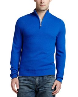 Mens Tipped Pique 1/4 Zip Sweater, Blue   Blue (X LARGE)