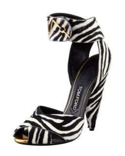 Zebra Print Pin Detail Ankle Strap Sandal   Tom Ford   White/Black (39.0B/9.0B)