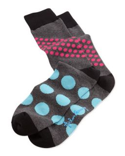 Mens Polka Dot Knit Socks, Gray/Blue/Pink   Arthur George by Robert Kardashian