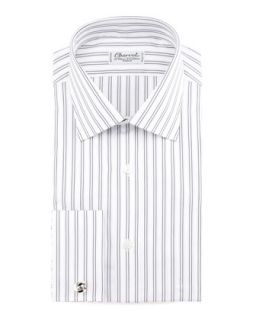 Mens Striped French Cuff Dress Shirt   Charvet   Wht/Grey (40.5/16L)