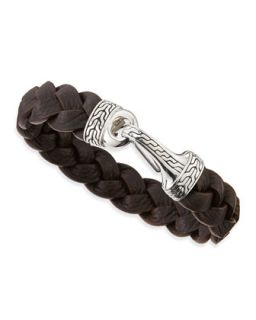 Mens Classic Chain Leather Hook Bracelet, Brown   John Hardy   Brown