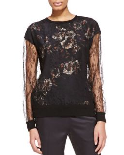 Womens Long Sleeve Lace Sweater with Floral Undershirt   Jason Wu   Black (X 