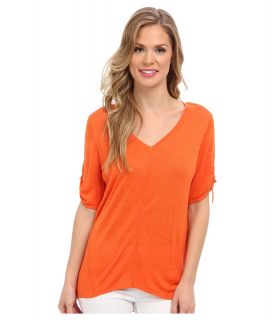 Calvin Klein S/S V Neck Sweater w/ Hardware Womens Short Sleeve Pullover (Orange)