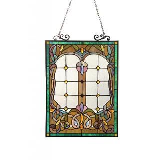 Tiffany Style Victorian Design Rectangular Stained Glass Window Panel
