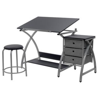 Comet Center Silver/ Black Drafting Table With Stool