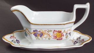 Wedgwood Devon Rose Gravy Boat with Attached Underplate, Fine China Dinnerware  