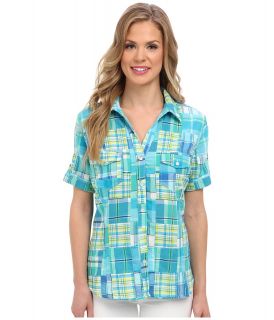 Jones New York Short Sleeve Camp Shirt Womens Short Sleeve Button Up (Blue)