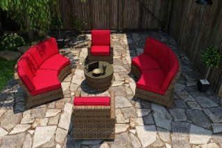 Forever Patio Cypress 5 Piece Rattan Outdoor Sectional Set with Red Sunbrella Cushions (SKU FP CYP 5SEC HR FB)  Patio Sofas  Patio, Lawn & Garden