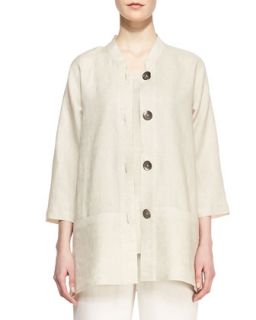 Tissue Linen Shirt Jacket, Womens   Caroline Rose   Natural (1X (16/18))