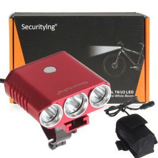 SecurityIng� Red Color 2400 Lumens 1x CREE XM L T6 + 2x CREE XPG R5 LED Bicycle Lamp Light + Rechargeable Battery Pack & Charger, Supoer Bright Cree LED Bike Lamp Bicycle Lighting Flashlight Torch for Cmaping, Hiking, Riding and Other Indoor/Outdoor Ac