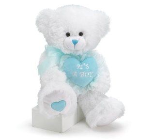 22" White Plush Bear with Embroidered Blue Heart saying "It's A Boy"  Teddy Bear Plush Toys  Baby